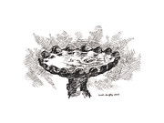 Birdbath in the Rain Drawing by Joseph A Langley Birdbath in the Rain Drawing by Joseph A Langley