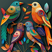Birds - Folk Art I Digital Art by Jay Schankman