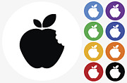 Bitten Apple Icon on Flat Color Circle Buttons Drawing by Alex Belomlinsky