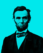black and neon blue Abraham Lincoln portrait Digital Art by Madame Memento