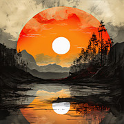 Black and Orange Silhouetted Trees Art Painting by Lourry Legarde