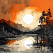 Black and Orange Sunset Mountains Art Painting by Lourry Legarde Black and Orange Sunset Mountains Art Painting by Lourry Legarde