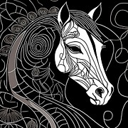 Black and White Horse Portrait Digital Art by Stephanie Fischer
