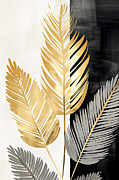 Black and Yellow Tropical Leaves Art Painting by Lourry Legarde Black and Yellow Tropical Leaves Art Painting by Lourry Legarde