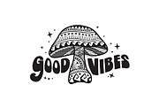 Black Boho Good Vibes Mushroom Digital Art by Laura Ostrowski