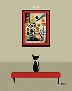 Black Cat Admires Kandinsky Painting Digital Art by Donna Mibus