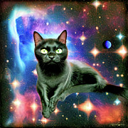 Black Cat Lounging Among the Stars Ai Art by AI Digital