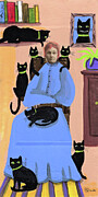 Black Cat Rescue House Painting by Jo Potocki