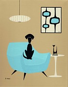 Black Dog in Blue Henry Glass Chair Painting by Donna Mibus