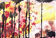 Black Flowers, Red Sunset Painting by Angrulla MF