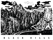 Black Hills Mountains Road, Black and White Digital Art by Long Shot