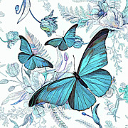 Blue Butterfly Trio Painting by Tina LeCour Blue Butterfly Trio Painting by Tina LeCour