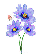 Blue Cosmos Flower Art - Sweet Nectar 2 Painting by Sharon Cummings