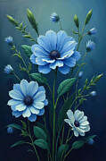 Blue Flax Wall Art Floral Oil Painting Digital Art by Vintage Wall Art