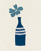 Blue Flower Blue Vase 2- Art by Linda Woods Mixed Media by Linda Woods