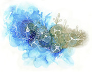 Blue Gold White Floral Abstract 71 Mixed Media by Lucie Dumas