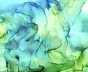 Blue Green Abstract Ink Painting Print 2 Painting by Olga Shvartsur
