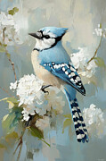 Blue Jay In The Hydrangea Painting by Tina LeCour