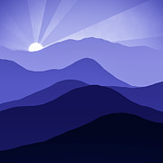 Blue Mountains Abstract Minimalist Landscape at Sunrise Digital Art by Matthias Hauser