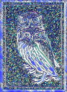 Blue Stained Glass Owls Mixed Media by Shelli Fitzpatrick Blue Stained Glass Owls Mixed Media by Shelli Fitzpatrick