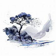 Blue Tree in the Mountains Painting by Lourry Legarde