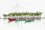 Boats and Mangroves Painting by Lourry Legarde Boats and Mangroves Painting by Lourry Legarde