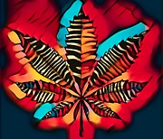 Bold Zebra Striped Marijuana Leaf Mixed Media by Joan Stratton