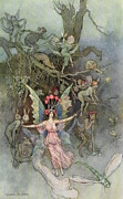 Book of Fairy Poetry 1920 They get away down underground Drawing by Warwick Goble