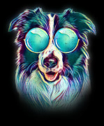 Border Collie Neon Dog Sunglasses Digital Art by Jacob Zelazny