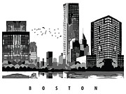 Boston Skyline, Greyscale Digital Art by Long Shot