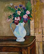 Bouquet de roses bleuets et fougeres  Drawing by Suzanne Valadon French