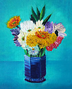 Bouquet of Flowers in a Blue Vase Painting by Michel Cruz-Garcia Bouquet of Flowers in a Blue Vase Painting by Michel Cruz-Garcia