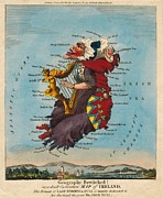 Bowles and Carver - Geography Bewitch or a droll Caricature of Ireland - c1790 Digital Art by Vintage Map