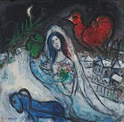 Bride and Groom with Sleigh and Red Rooster - Marc Chagall Digital Art by Samuel HUYNH