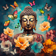 Buddha Face Lotus 4 Painting by Mark Ashkenazi