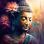 Buddha Face Painting 13 Painting by Mark Ashkenazi