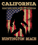 California Huntington Beach Bigfoot USA Flag Sasquatch lovers Digital Art by Elsayed Atta