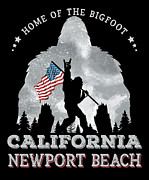 California Newport Beach Funny Bigfoot American Flag In The Forest Sasquatch Digital Art by Elsayed Atta