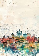 Cambridge Cityscape Colorful Cityscape Art Painting by Clark Leffler
