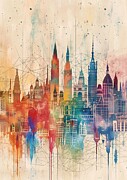Cambridge Colorful Cityscape Art Painting by Clark Leffler