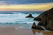 Campelo Beach at Dusk under Dramatic Yellow and Blue Sky Ferrol La Coruna Galicia Photograph by Sapiens Verbum