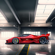Sleek Red Ferrari Supercar In Modern Garage Photograph by Carlos Diaz