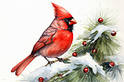 Cardinal Christmas Greeting Painting by Lourry Legarde