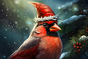 Cardinal on a Christmas Holly Tree Painting by Lourry Legarde