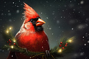 Cardinal with Christmas Stars Painting by Lourry Legarde
