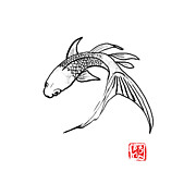 Carp Koi Turning Drawing by Pechane Sumie