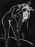 Chalk drawing of a naked woman posing sexually, retro vintage nude illustration Drawing by Mounir Khalfouf