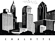 Charlotte Skyline, Black and White Digital Art by Long Shot
