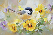 Chickadee In The Pansies Painting by Tina LeCour Chickadee In The Pansies Painting by Tina LeCour