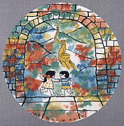 Children On Great Wall of China Painting by Liu Zhong Children On Great Wall of China Painting by Liu Zhong
